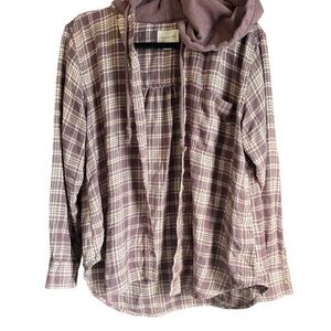 American Eagle Outfitters Plaid Hoodie in Purple and Cream